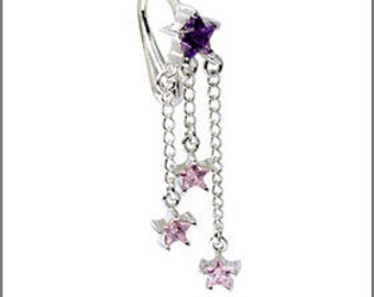 Best Shooting Stars Purple & Pink Fake Belly Button Rings Clip-On Non Piercing Silver Plated Navel Body Jewellery