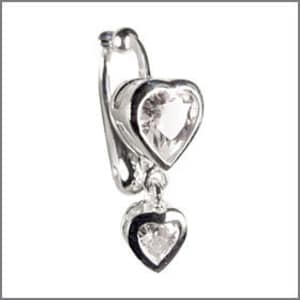 Best Double Clear Heart Fake Belly Button Rings Clip-On Non Piercing Silver Plated Navel Body Jewellery image 1
