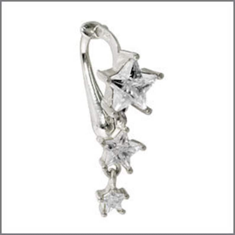 Best Triple Clear Stars CZ Fake Belly Button Rings Clip-On Non Piercing Silver Plated Navel Body Jewellery 