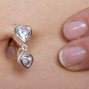 Best Double Clear Heart Fake Belly Button Rings Clip-On Non Piercing Silver Plated Navel Body Jewellery image 3