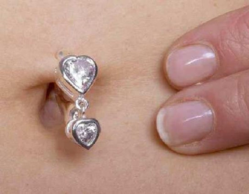 Beste Doppel klar Herz Fake Bauchnabel Ringe Clip-On Non Piercing Silber überzogene Nabel-Körper-Schmucksachen Bild 3