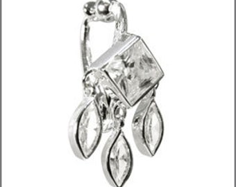 Beste klare Diamantform CZ mit Triple Drop Gefälschte Bauchnabel Ringe Clip-On Non Piercing versilbert Nabel Körperschmuck