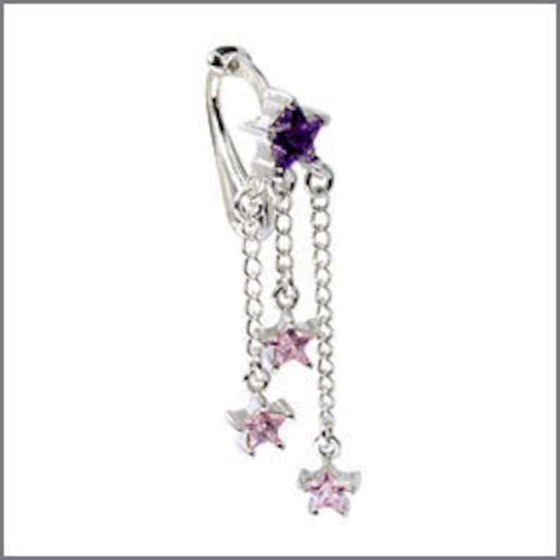 Best Shooting Stars Purple & Pink Fake Belly Button Rings Clip-On Non Piercing Silver Plated Navel Body Jewellery 