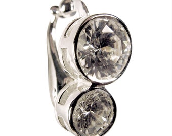 Los dos mejores anillos de ombligo falsos de cristal CZ grandes, sin clip, chapados en plata, para el ombligo.