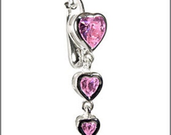 Best Pink Heart Trilogy Fake Belly Button Rings Clip-On Non Piercing Silver Plated Navel Body Jewellery