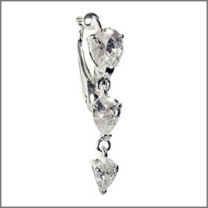 Best Sparkling Teardrops Fake Belly Button Rings Clip-On Non Piercing Silver Plated Navel Body Jewellery