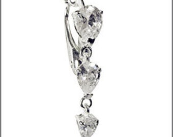 Best Sparkling Teardrops Fake Belly Button Rings Clip-On Non Piercing Silver Plated Navel Body Jewellery