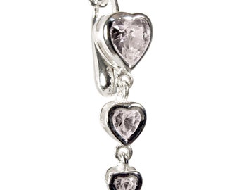 Piercing para el ombligo falso con forma de trilogía de corazones transparentes, sin perforar, chapado en plata.