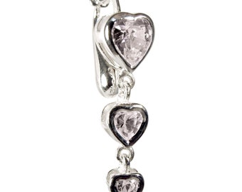 Best Clear Heart Trilogy Fake Belly Button Rings Clip-On Non Piercing Silver Plated Navel Body Jewellery