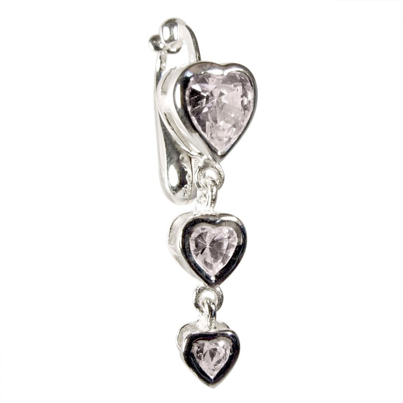 Best Clear Heart Trilogy Fake Belly Button Rings Clip-On Non Piercing Silver Plated Navel Body Jewellery 