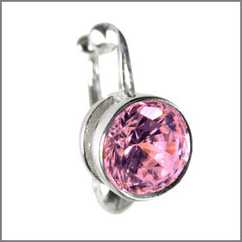 Best Single Pink CZ Fake Belly Button Rings Clip-On Non Piercing Silver Plated Navel Body Jewellery 