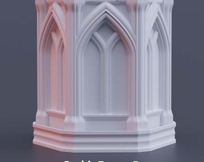 Gothic Tower Pot STLs for 3D printing, Matches Gothic Tower Moss Pole, Houseplant Pots with Tray, Indoor Plant Pots