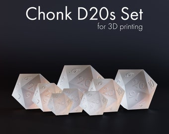 Sharp-Edge D20 STL Files Set - D20 Chonk, D20 Master, 3D Printable File, Oversized D20, Large Dice, Chonk Dice, Dice STL, Dice Masters Set