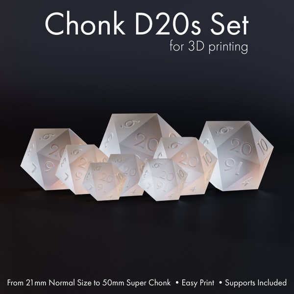 Sharp-Edge D20 STL Files Set - D20 Chonk, D20 Master, Fichier imprimable 3D, D20 surdimensionné, Grands dés, Chonk Dice, Dice STL, Dice Masters Set