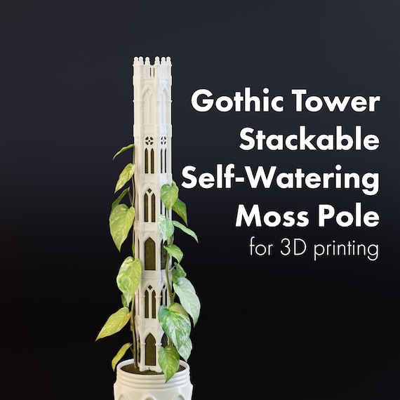 Gothic Tower Stackable Moss Pole Stls for 3D Printing, Plant Totem