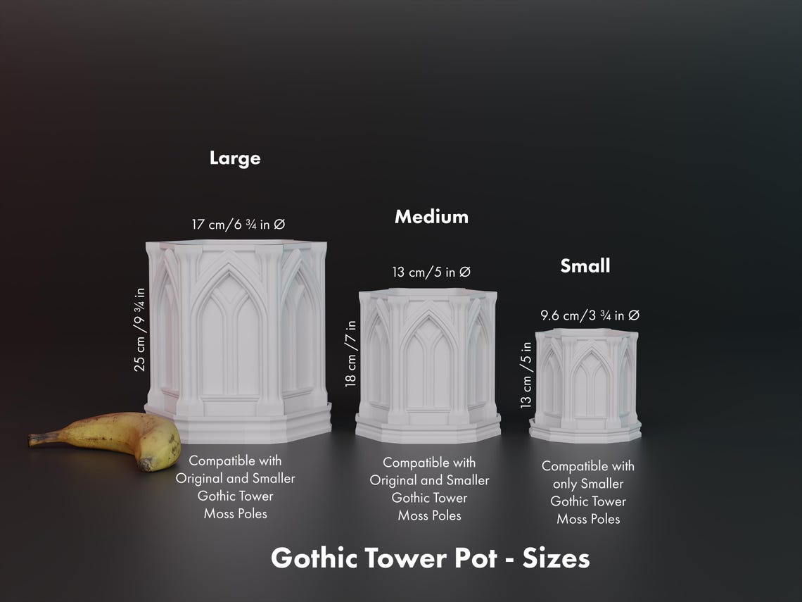 Gothic Rectangular Pot Gothic Tower Pot, Matches Gothic Tower Moss Pole, Houseplant Pot With ...