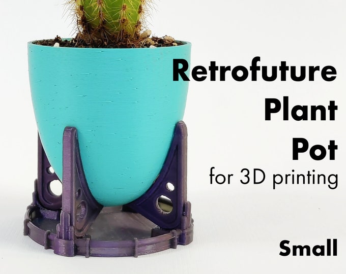 Retrofuturistic Small Plant Pot: 3D Printable STL, Gift for Plant Lover, Fallout Decor, Midcentury Modern Planter with Saucer and Drainage