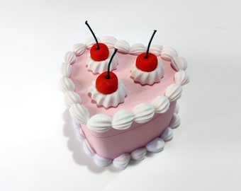 Fichiers imprimables 3D : coffret cadeau gâteau en forme de coeur, joli cadeau de Saint-Valentin pour femme ou petite amie, cadeau romantique, faux gâteau boîte à bijoux kawaii