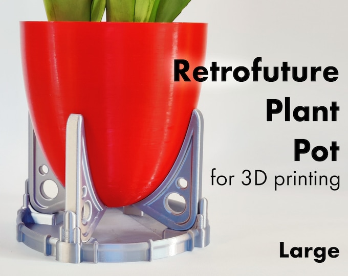Retrofuturistic Large Plant Pot: 3D Printable STL, Gift for Plant Lover, Fallout Decor, Midcentury Modern Planter with Saucer and Drainage