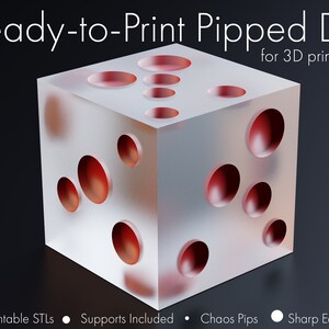 D6 con bordino stampabile in 3D: semi del caos, dadi con bordi taglienti, STL per la stampa 3D, master di dadi stampabili presupportati, pronti per la stampa
