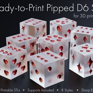 3D Printable Pipped D6 Set: Set of 8, Sharp-edged Pipped Dice, Stls for ...