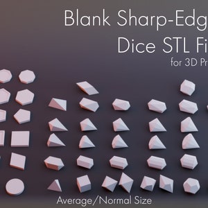 Blank Sharp-Edged Dice STL Files for 3D Printing - Average/Normal Size