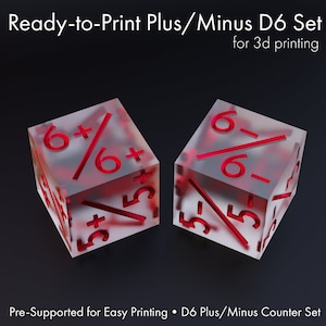 3D Printable Plus Minus D6 Set: MtG Counters, Dice Tokens, MtG Power Dice, Sharp Edge Dice Masters