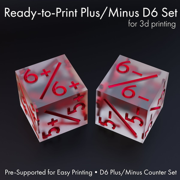 3D Printable Plus Minus D6 Set: MtG Counters, Dice Tokens, MtG Power Dice, Sharp Edge Dice Masters