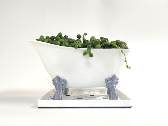 Clawfoot Tub Succulent Pot with Drainage & Saucer, 3D Printable STL Files, Cute Plant Pot Gift for Plant Lover, Whimsical Bathroom Decor