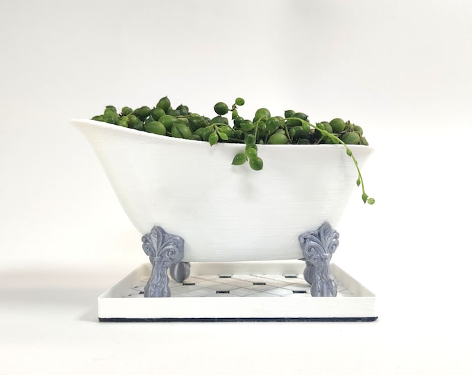 Clawfoot Tub Succulent Pot with Drainage & Saucer, 3D Printable STL Files, Cute Plant Pot Gift for Plant Lover, Whimsical Bathroom Decor
