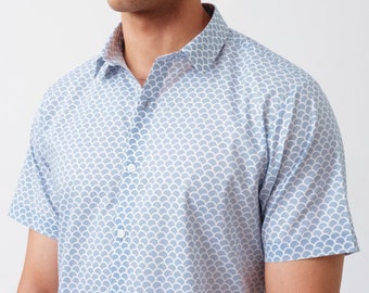 Visschubben print slim fit overhemd halve mouwen | Hawaiiaans overhemd | Feestshirt | Vriendje cadeau | Vakantieshirt | Casual zomerhemd
