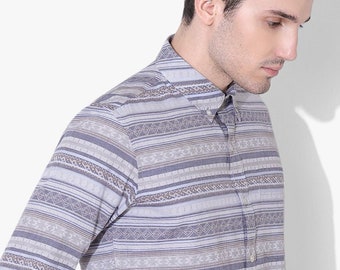 Nordic Striper-overhemd met knopen | Overhemd met knopen en lange mouwen | Hawaiiaans overhemd | Feestshirt | Vriendje cadeau | Vakantie overhemd