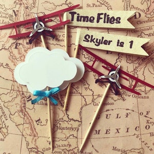 Aviation theme cupcake topper/ Plane cupcake topper/Cloud cupcake topper/Aviation party/Cloud/Time flies/Adventures await/Bon voyage