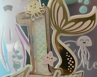 Mermaid themed cake topper