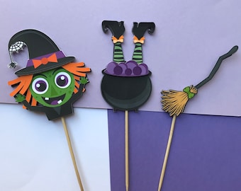 Witch Cupcake Toppers/Halloween Cupcake Toppers/Halloween Birthday/Halloween Decorations