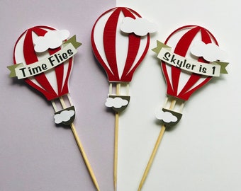 Hot Air Balloon Cupcake Toppers: Aviation Theme Party Decor