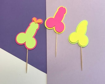 Neon Bachelorette Party Penis Cupcake Topper, Glow In The Dark, Hens Decorations, Peker Last Fling Before The Ring, Same Penis Forever