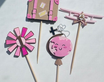 Aviation Cupcake Toppers: Plane, Globe, Suitcase - Adventures Await