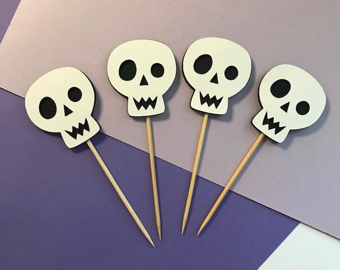 Halloween Skeleton Cupcake Toppers - 18pcs Colorful Skull Picks For Cupcakes, Cakes & Party Decor - View #2