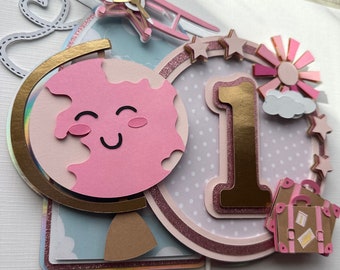 Aviation Cake Topper: Airplane, Globe, and Suitcase Party Decor