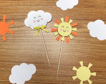 Sunshine Party Cupcake Toppers: Sun & Cloud Decorations