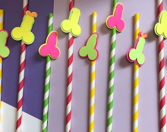 Neon Bachelorette Party Straws: Last Fling Decorations, Set of 12