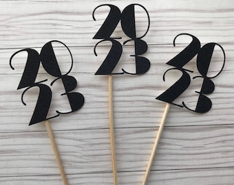Glitter New Years Cupcake Toppers: 2024 Graduation Party Decor