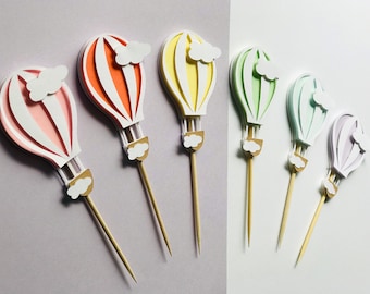 Hot Air Balloon Cupcake Toppers: Baby Shower, Bon Voyage Party Decor