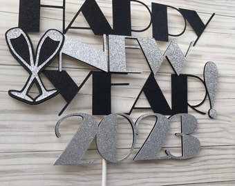 Silver Glitter New Year Cake Topper: Handmade Party Decoration