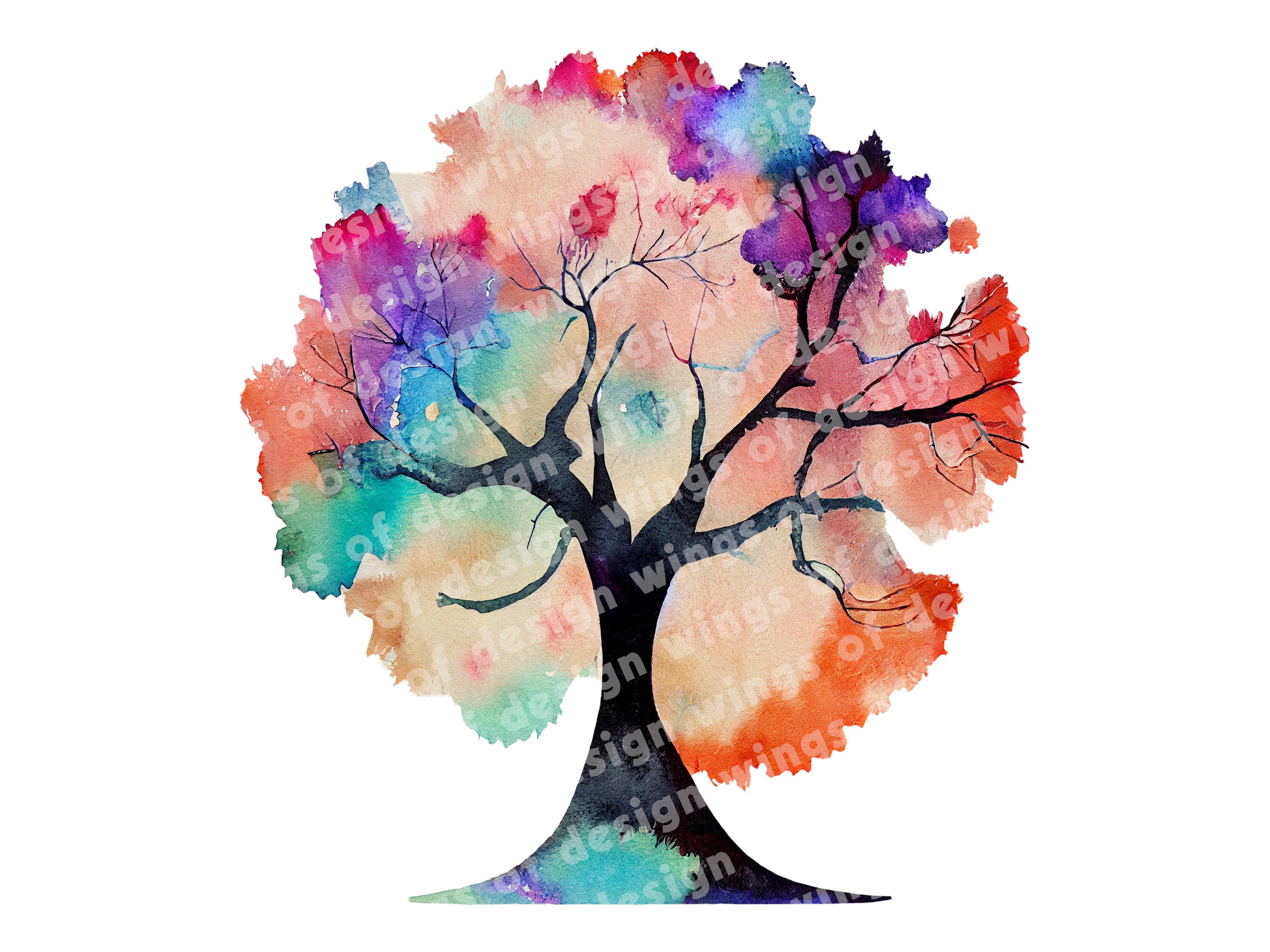 Watercolor Tree Clipart Illustration Downloadable PNG File Etsy