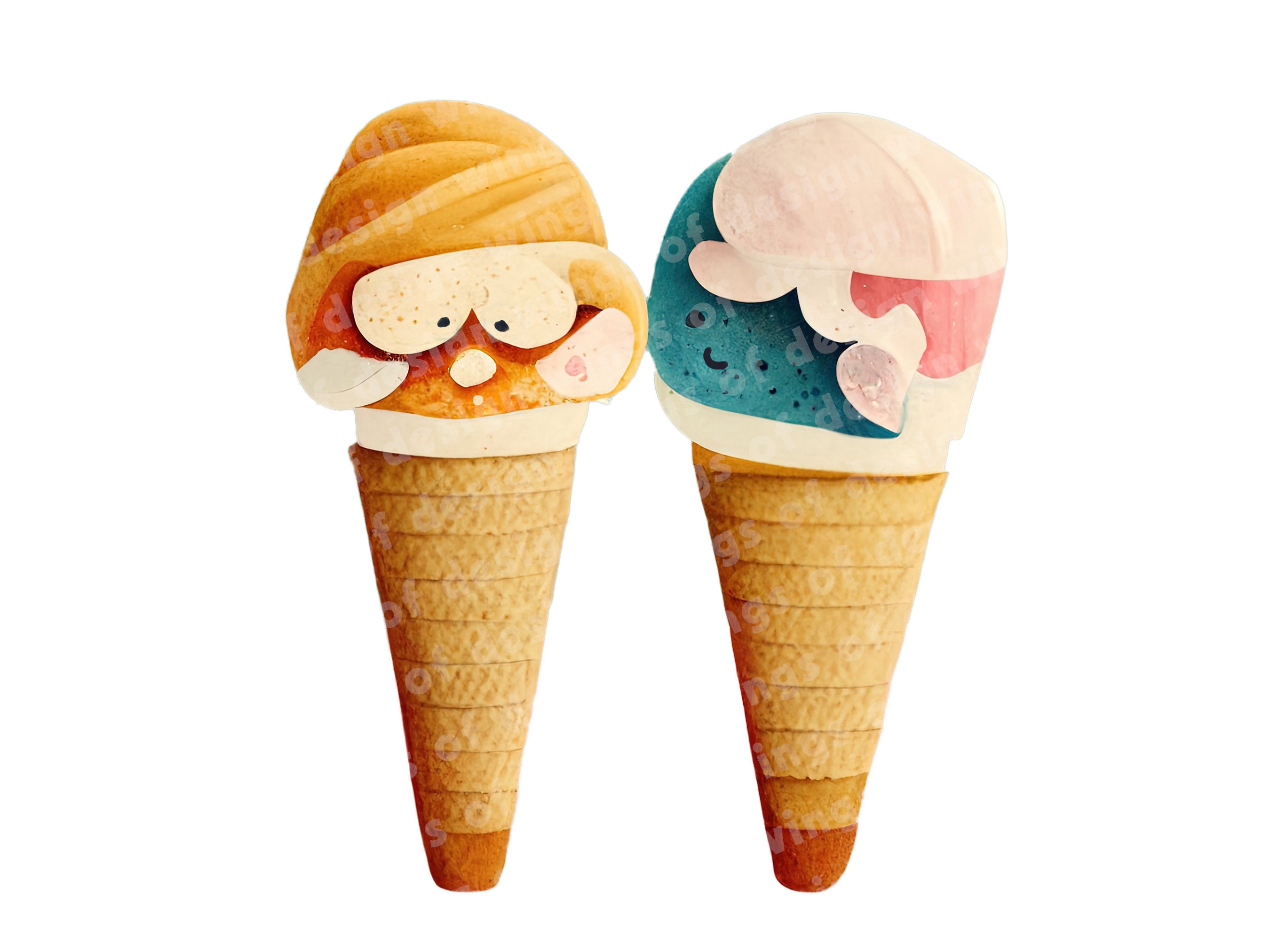 Funny Face Ice Cream Cone Clipart Illustration Downloadable Etsy