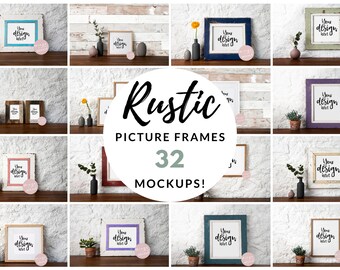 Rustic Picture Frame Mockup Bundle Collection, Shabby Chic Distressed and Modern Art Frames, PSD & JPEG Files, Smart Object Separate Shadow