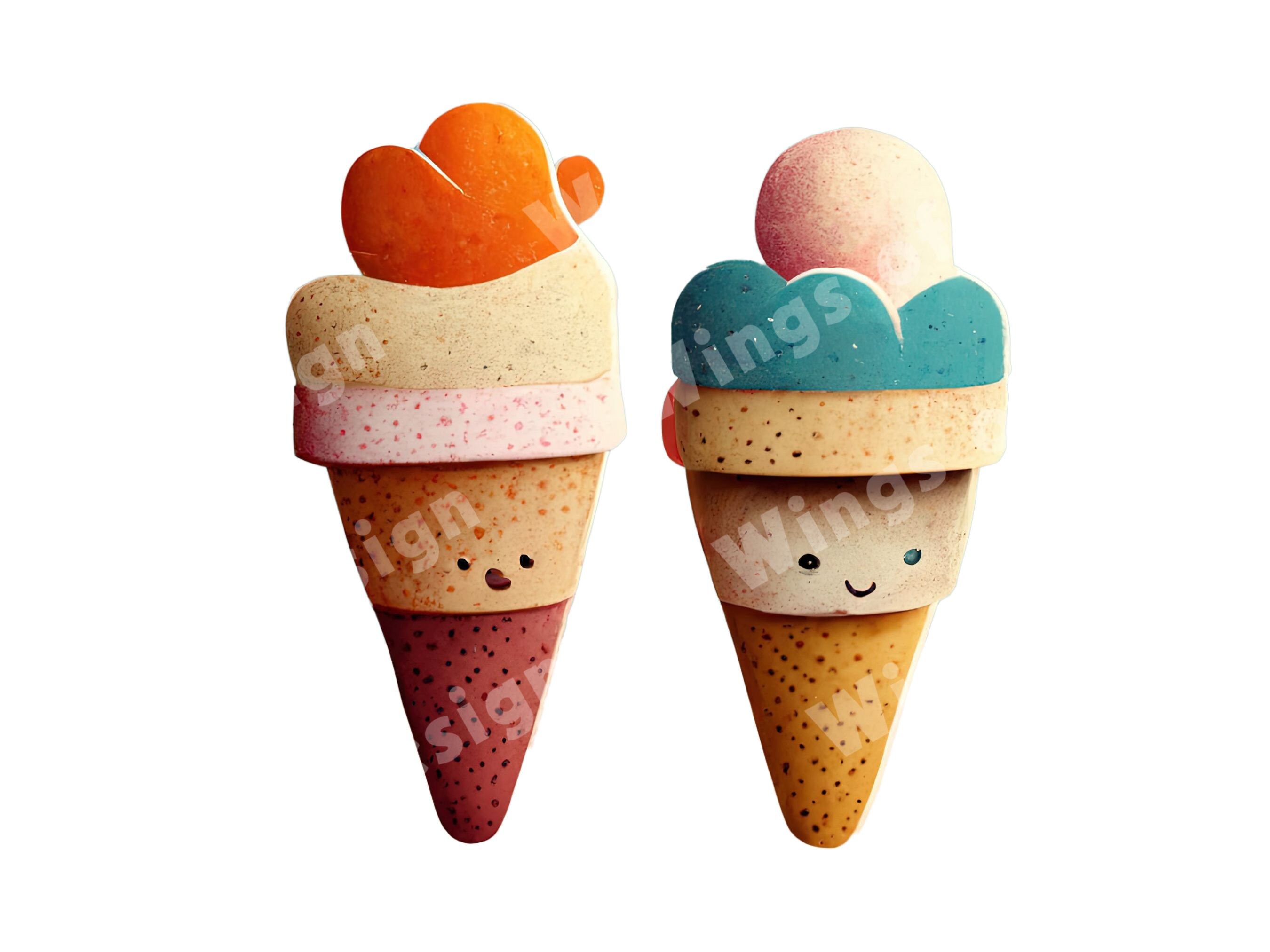 Funny Face Ice Cream Cones Clipart Illustration Downloadable Etsy