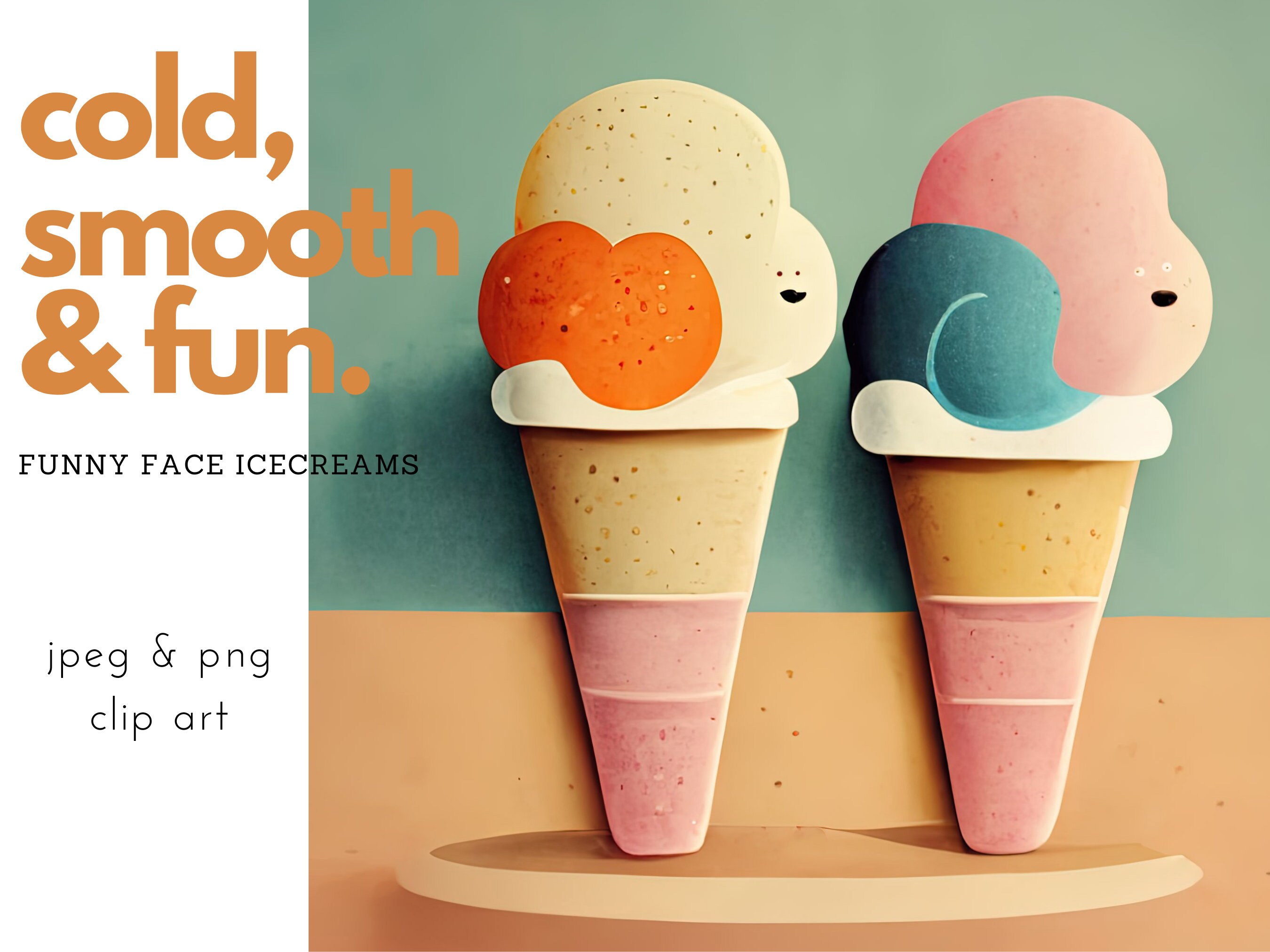 Funny Face Ice Cream Cone Clipart Illustration Bundle Etsy